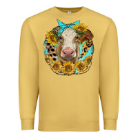 Antique Gold simmental heifer with sunflowers and leopard Premium Sweatshirt - LillyAllenDesigns
