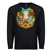 Black simmental heifer with sunflowers and leopard Premium Sweatshirt - LillyAllenDesigns