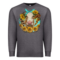 Charcoal Heather simmental heifer with sunflowers and leopard Premium Sweatshirt - LillyAllenDesigns