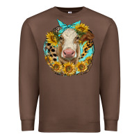 Chestnut simmental heifer with sunflowers and leopard Premium Sweatshirt - LillyAllenDesigns