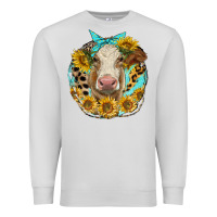 Dove Grey simmental heifer with sunflowers and leopard Premium Sweatshirt - LillyAllenDesigns
