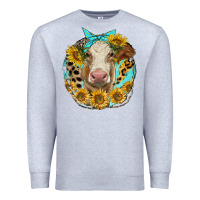 Heather Grey simmental heifer with sunflowers and leopard Premium Sweatshirt - LillyAllenDesigns