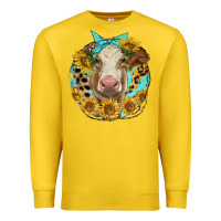Lemon simmental heifer with sunflowers and leopard Premium Sweatshirt - LillyAllenDesigns