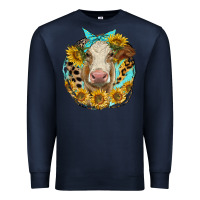 Navy simmental heifer with sunflowers and leopard Premium Sweatshirt - LillyAllenDesigns