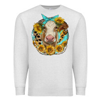 Oatmeal Heather simmental heifer with sunflowers and leopard Premium Sweatshirt - LillyAllenDesigns