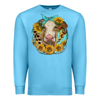 Ocean Blue simmental heifer with sunflowers and leopard Premium Sweatshirt - LillyAllenDesigns