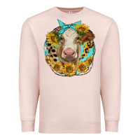 Pale Pink simmental heifer with sunflowers and leopard Premium Sweatshirt - LillyAllenDesigns