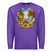 Purple simmental heifer with sunflowers and leopard Premium Sweatshirt - LillyAllenDesigns