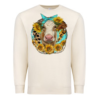 Sandshell simmental heifer with sunflowers and leopard Premium Sweatshirt - LillyAllenDesigns