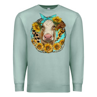 Seafoam simmental heifer with sunflowers and leopard Premium Sweatshirt - LillyAllenDesigns