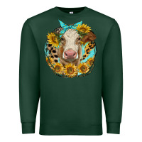 Sports Green simmental heifer with sunflowers and leopard Premium Sweatshirt - LillyAllenDesigns