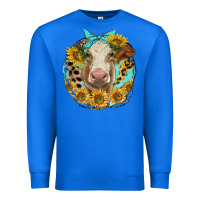 True Royal simmental heifer with sunflowers and leopard Premium Sweatshirt - LillyAllenDesigns