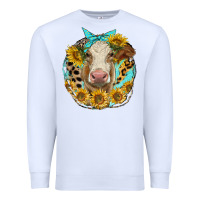 White simmental heifer with sunflowers and leopard Premium Sweatshirt - LillyAllenDesigns