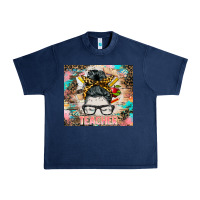 Navy teacher messy bun tumbler Urban Heavy Tee - BarkalooDesign