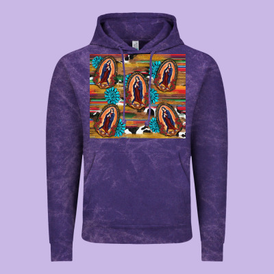 Serape Gemstone Glitter Cowhide Lady Of Guadalupe Vintage Hoodie Designed By Ranaportraitstore