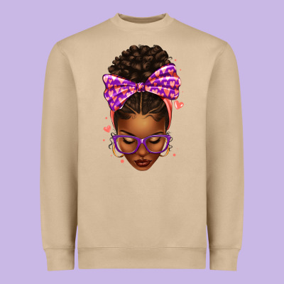 Sorority Colors Purple Carol Afro Messy Bun Woman Heavyweight Sweatshirt Designed By Texasbilliewilder