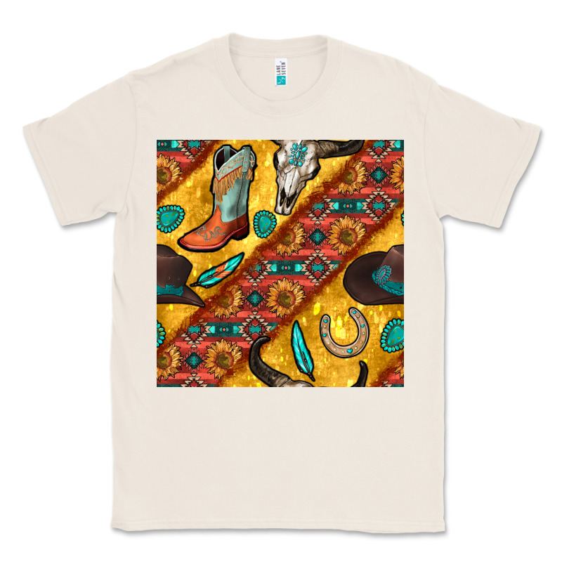Western Cowboy Bull Skull Seamless Pattern Classic Tee by BundleAndBundleShop | Teevron