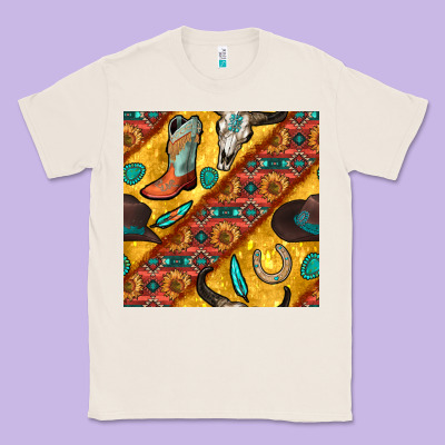 Western Cowboy Bull Skull Seamless Pattern Classic Tee Designed By Bundleandbundleshop