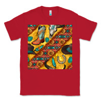 Red western cowboy bull skull seamless pattern Classic Tee - BundleAndBundleShop