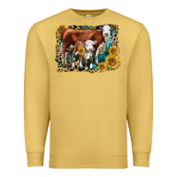Antique Gold Hereford Cow and Hereford Calf With Leopard Premium Sweatshirt - LillyAllenDesigns