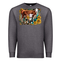 Charcoal Heather Hereford Cow and Hereford Calf With Leopard Premium Sweatshirt - LillyAllenDesigns