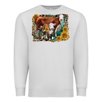 Dove Grey Hereford Cow and Hereford Calf With Leopard Premium Sweatshirt - LillyAllenDesigns