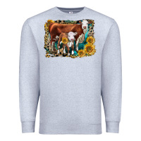 Heather Grey Hereford Cow and Hereford Calf With Leopard Premium Sweatshirt - LillyAllenDesigns