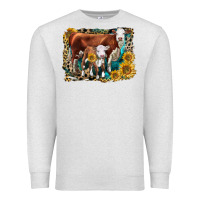 Oatmeal Heather Hereford Cow and Hereford Calf With Leopard Premium Sweatshirt - LillyAllenDesigns