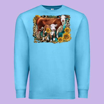Hereford Cow And Hereford Calf With Leopard Premium Sweatshirt Designed By Lillyallendesigns