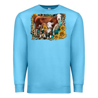 Ocean Blue Hereford Cow and Hereford Calf With Leopard Premium Sweatshirt - LillyAllenDesigns