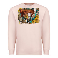 Pale Pink Hereford Cow and Hereford Calf With Leopard Premium Sweatshirt - LillyAllenDesigns