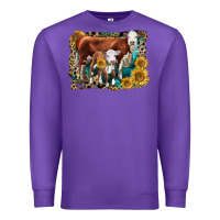 Purple Hereford Cow and Hereford Calf With Leopard Premium Sweatshirt - LillyAllenDesigns