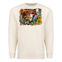 Sandshell Hereford Cow and Hereford Calf With Leopard Premium Sweatshirt - LillyAllenDesigns