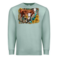 Seafoam Hereford Cow and Hereford Calf With Leopard Premium Sweatshirt - LillyAllenDesigns