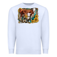 White Hereford Cow and Hereford Calf With Leopard Premium Sweatshirt - LillyAllenDesigns