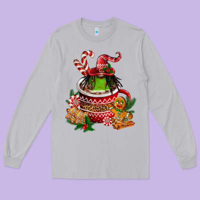 Christmas Coffee Afro Gnome Long Sleeve Tee Designed By Fadigitalartstudio