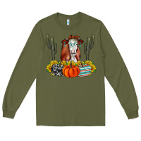 Army Green Fall Cow Long Sleeve Tee - CowhideDigitalArt