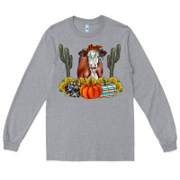 Heather Grey Fall Cow Long Sleeve Tee - CowhideDigitalArt