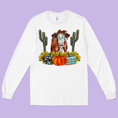 Fall Cow Long Sleeve Tee Designed By Cowhidedigitalart