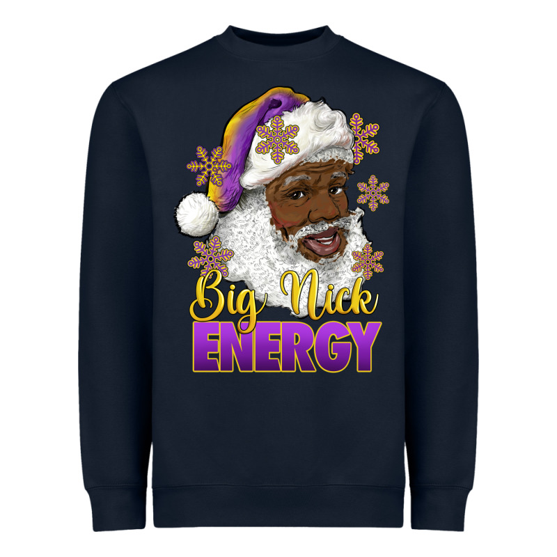 Big Nick Energy Purple And Gold Afro Santa Heavyweight Sweatshirt by RanaPortraitStore | Teevron