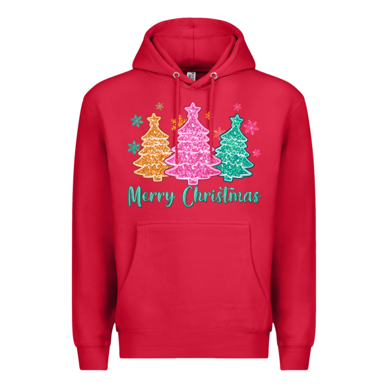 Merry Christmas Glitter Trees Premium Hoodie by MaliasSmallBusiness | Teevron
