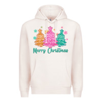 Pale Pink merry christmas glitter trees Premium Hoodie - MaliasSmallBusiness