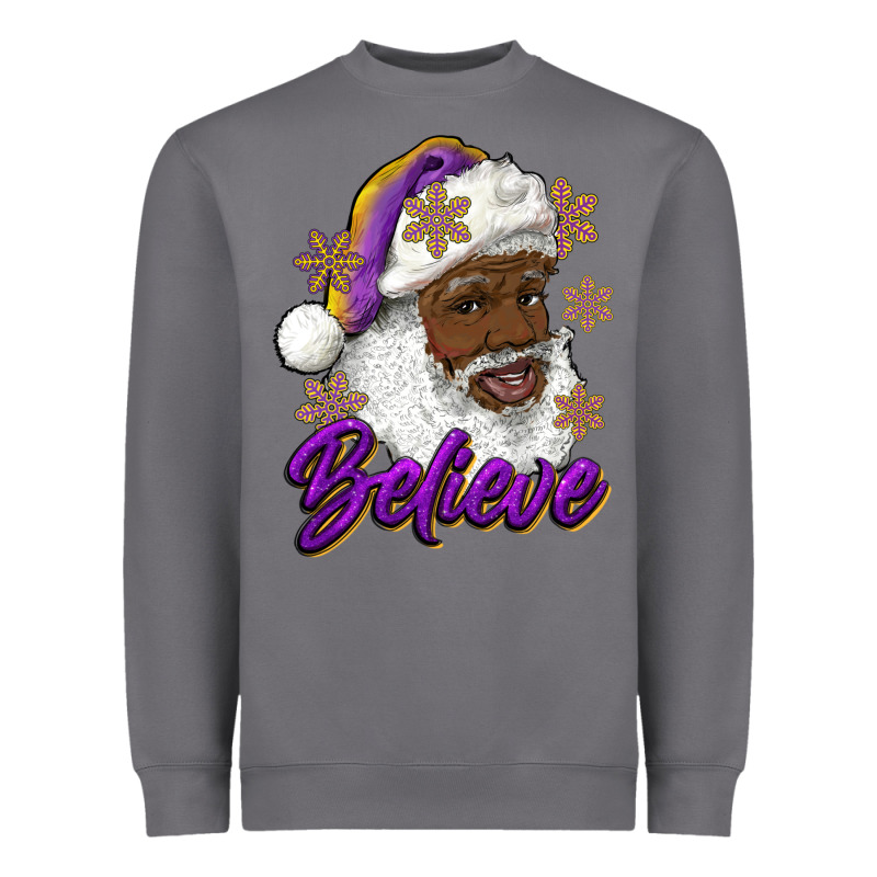 Believe Purple And Gold African American Santa Heavyweight Sweatshirt by RanaPortraitStore | Teevron