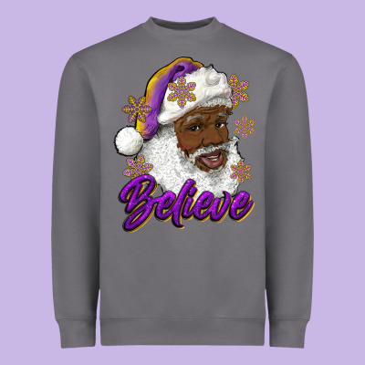 Heavyweight Sweatshirt believe purple and gold african american santa