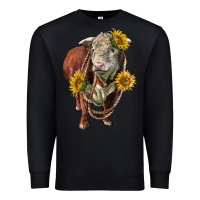 Black hereford bull rope and sunflowers Premium Sweatshirt - LillyAllenDesigns