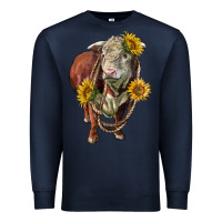 Navy hereford bull rope and sunflowers Premium Sweatshirt - LillyAllenDesigns