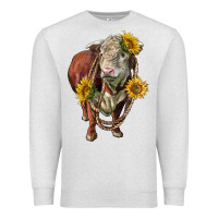 Oatmeal Heather hereford bull rope and sunflowers Premium Sweatshirt - LillyAllenDesigns