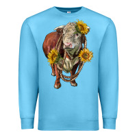 Ocean Blue hereford bull rope and sunflowers Premium Sweatshirt - LillyAllenDesigns