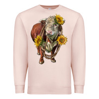 Pale Pink hereford bull rope and sunflowers Premium Sweatshirt - LillyAllenDesigns