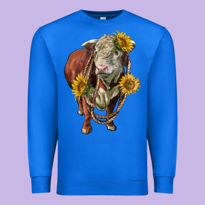 Hereford Bull Rope And Sunflowers Premium Sweatshirt Designed By Lillyallendesigns